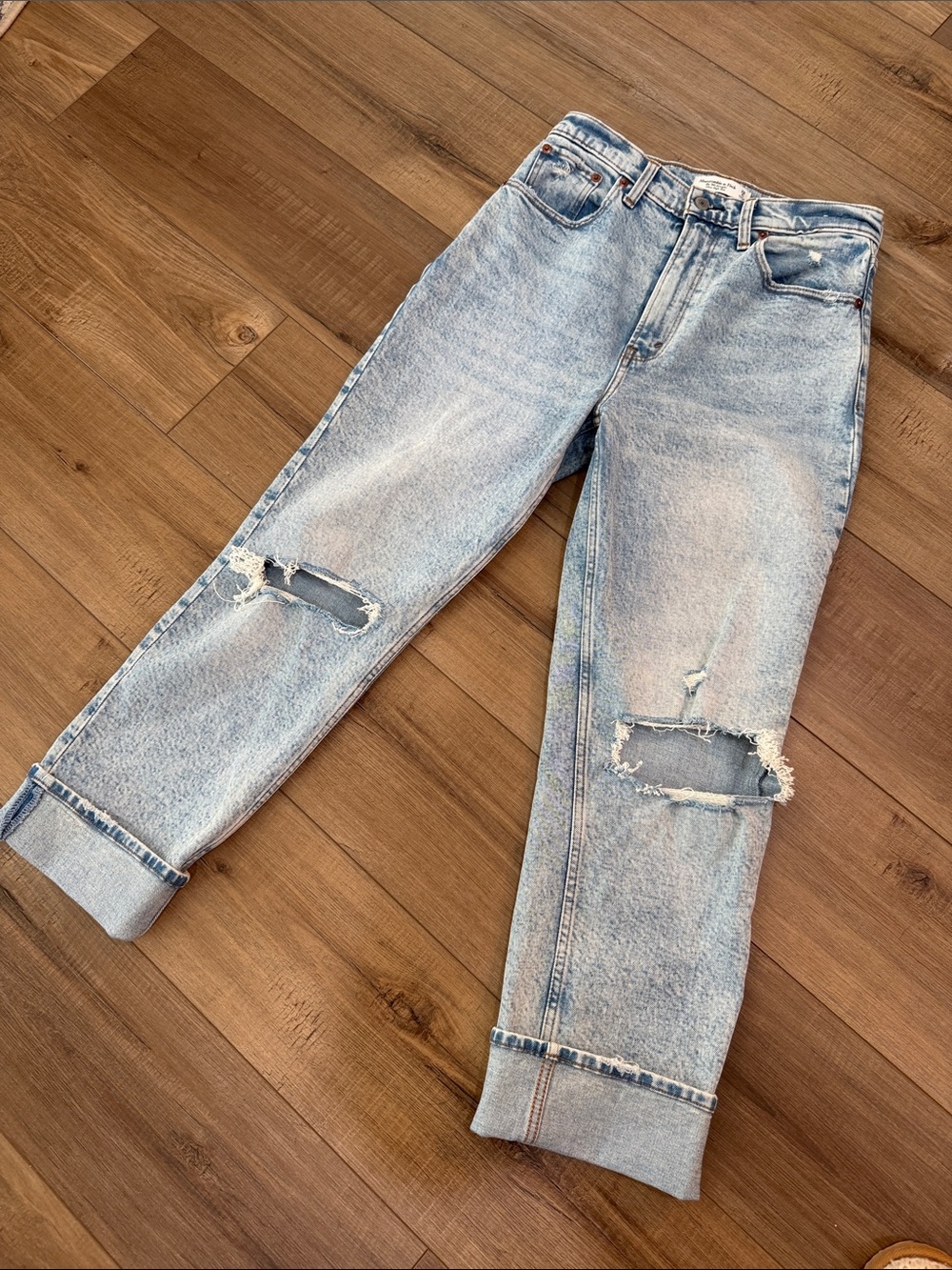 Abercrombie & Fitch Light Wash Distressed High-Rise Jeans